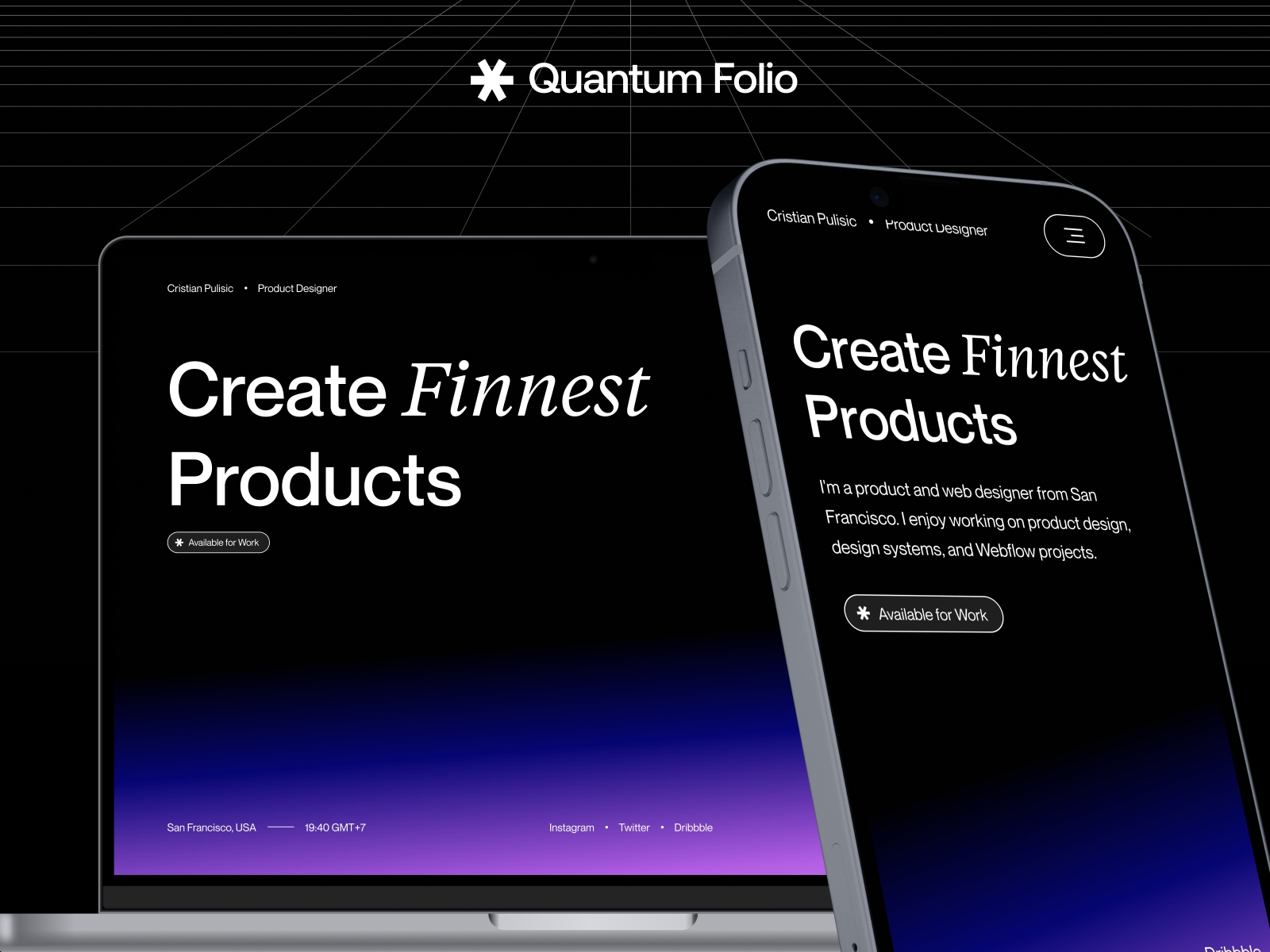 Quantumfolio Framer template preview 1