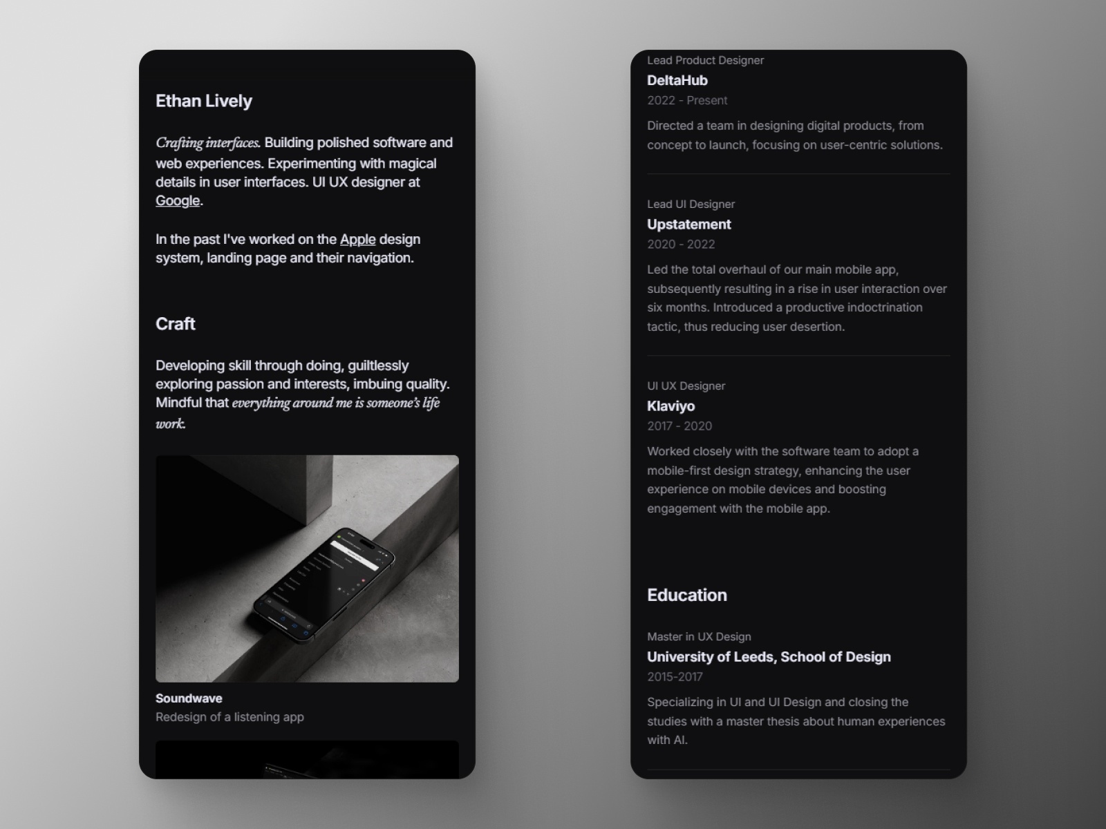 Noir Profile Framer template preview 3