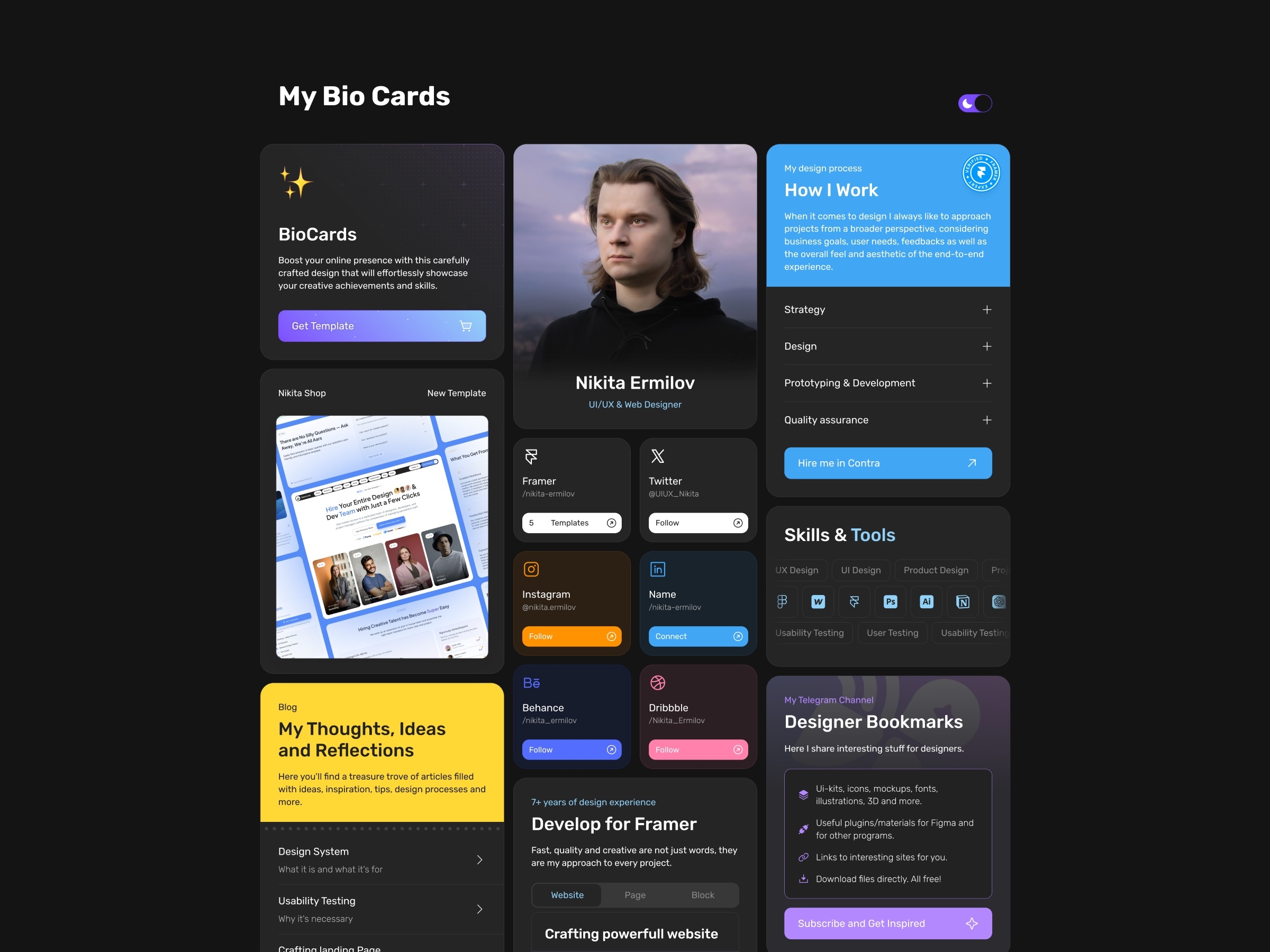 BioCards Framer template preview 2