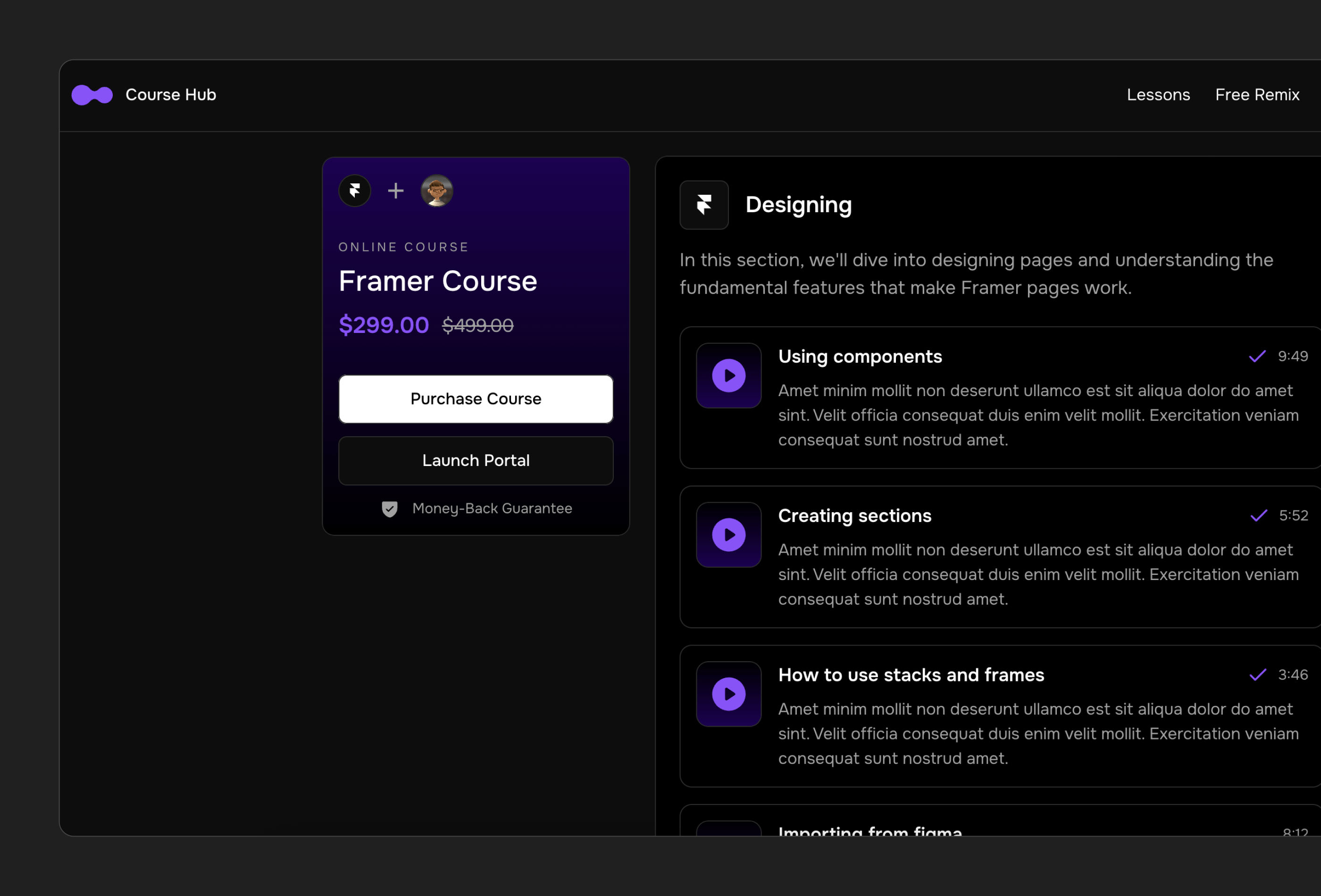 Course Hub Framer template preview 3