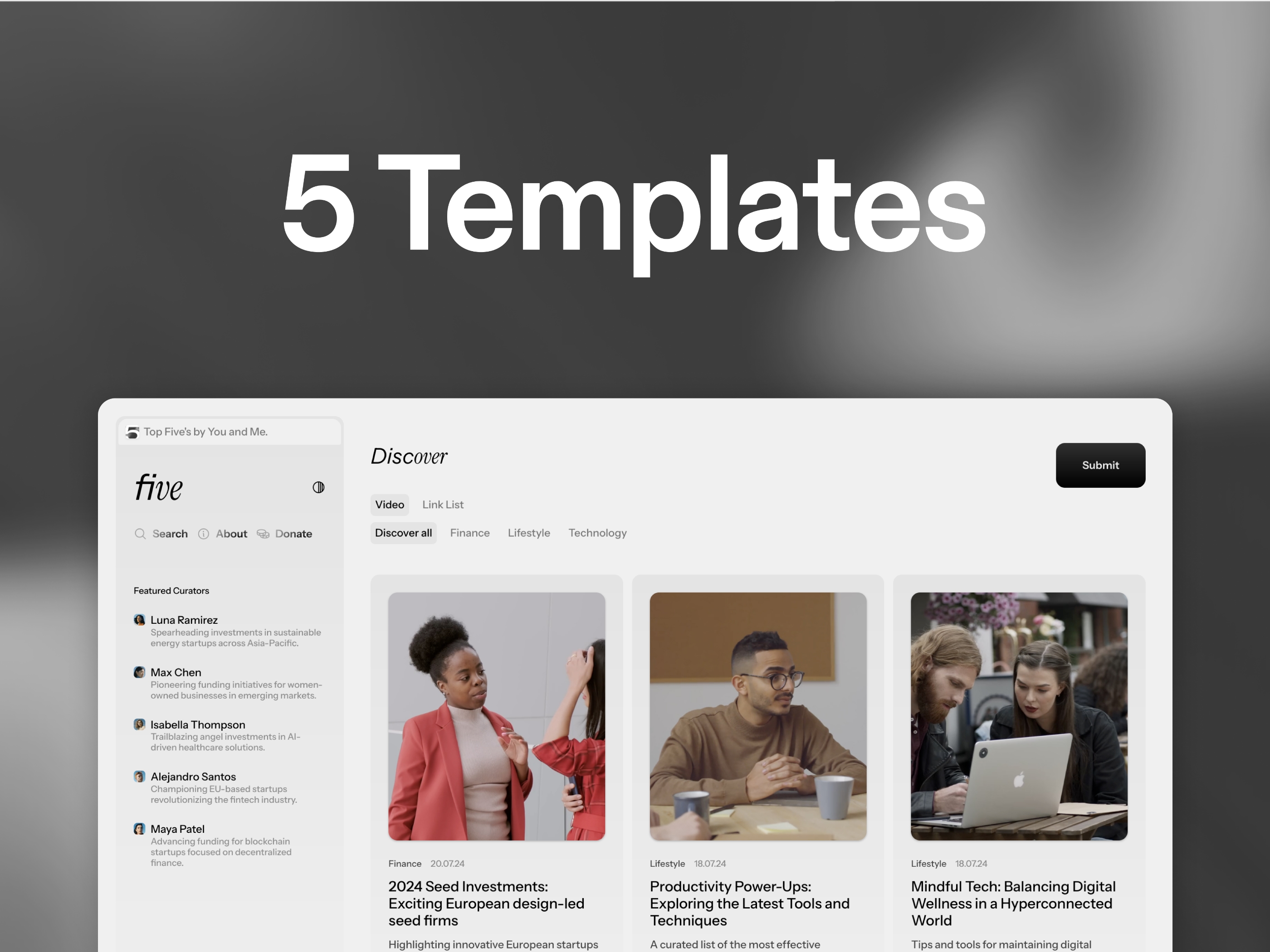 Five Framer template preview 3