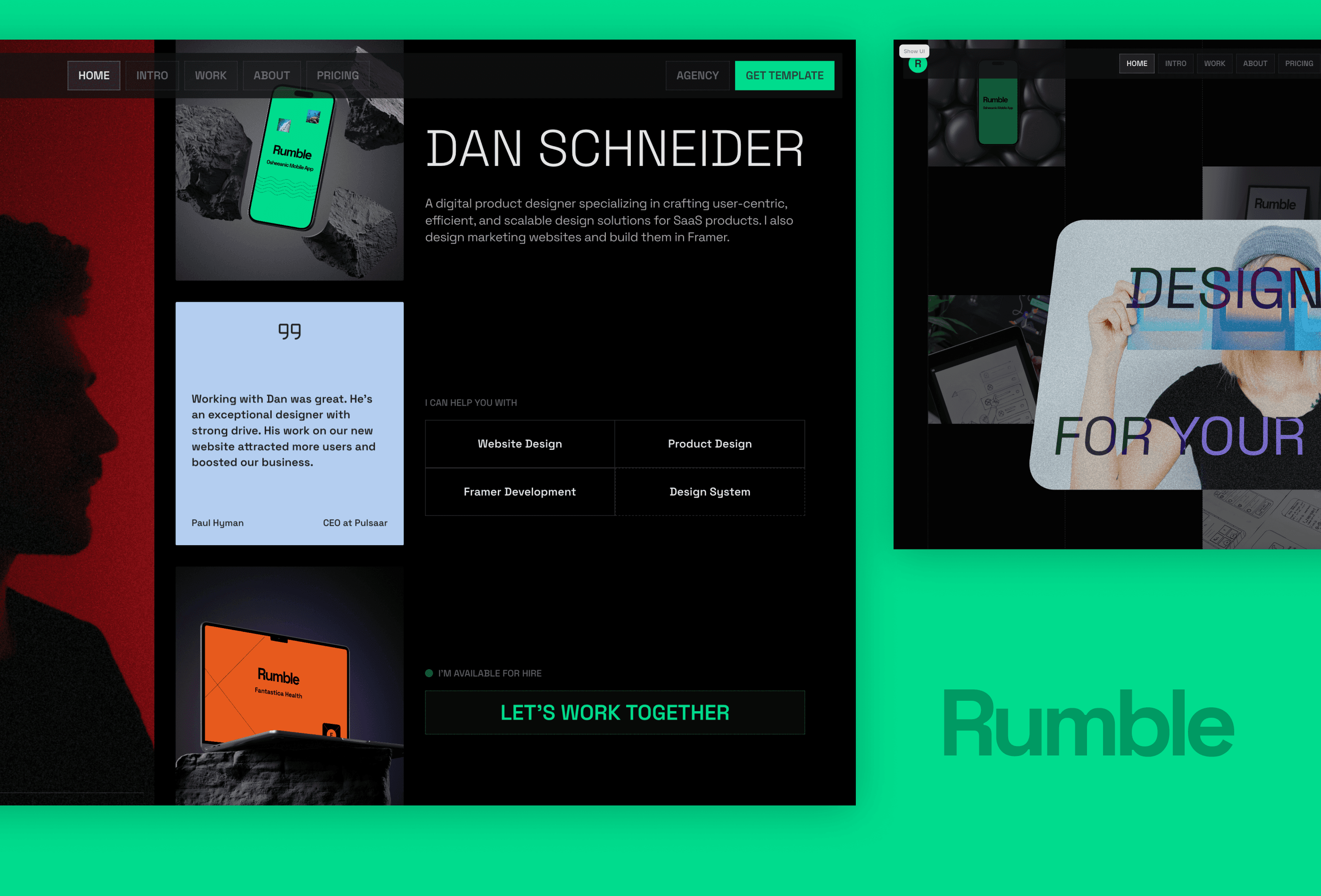 Rumble Framer template preview 2