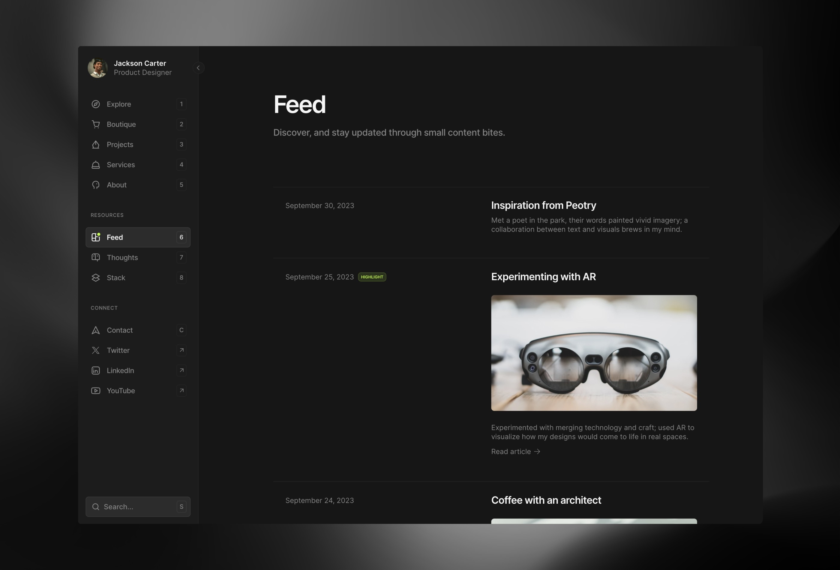 DashfolioNEO Framer template preview 4