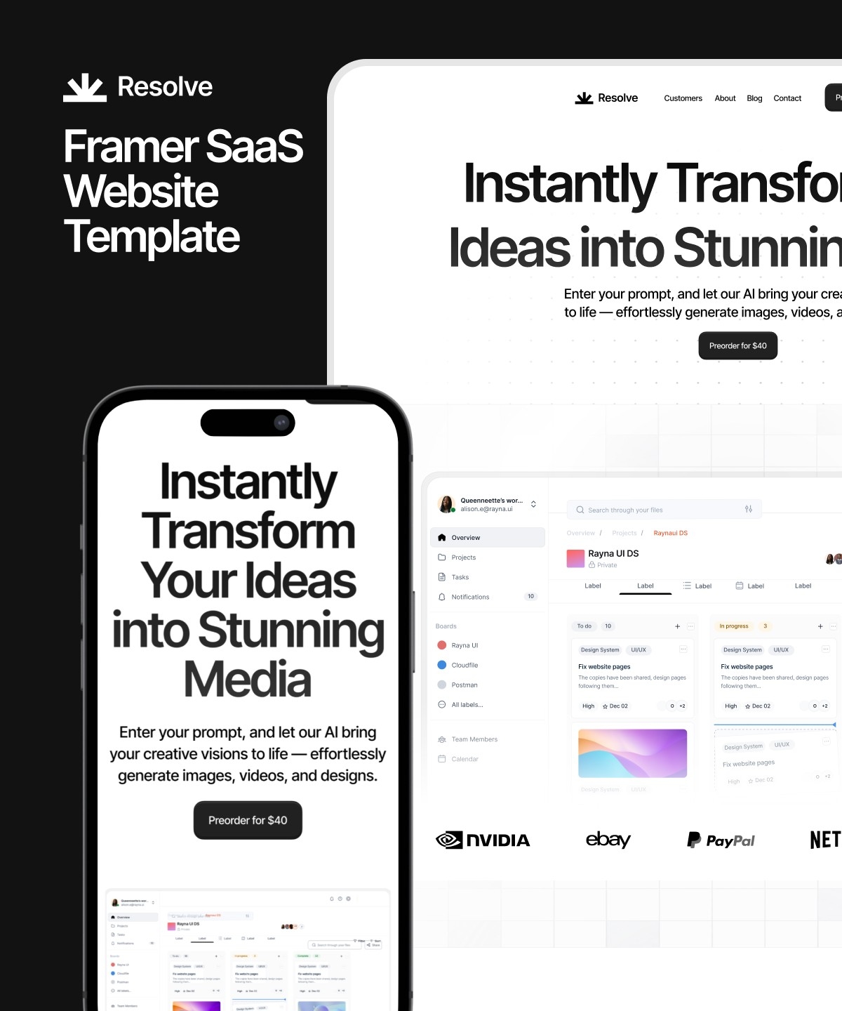 Resolve Framer template preview 1