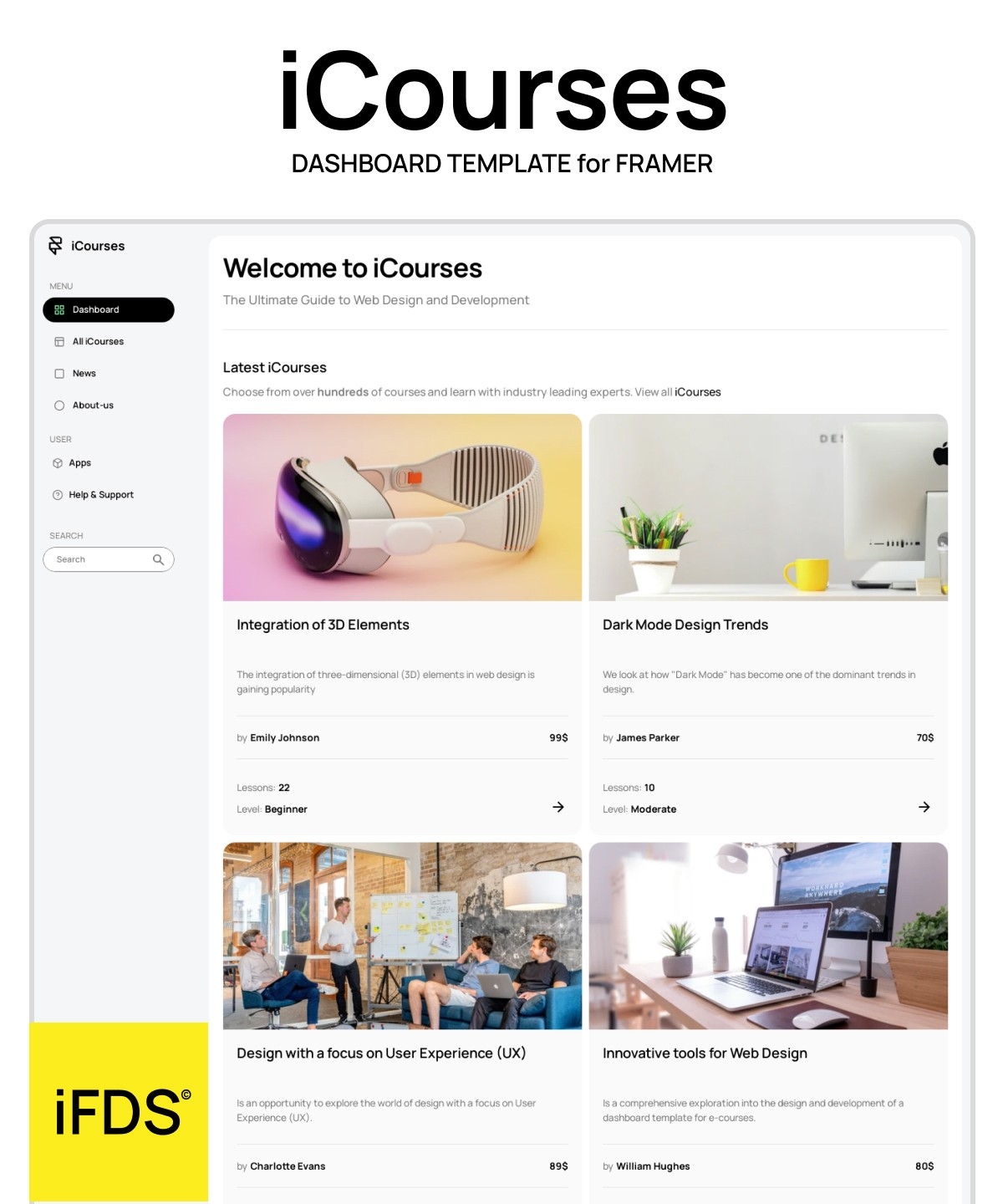 iCourses Framer template preview 1