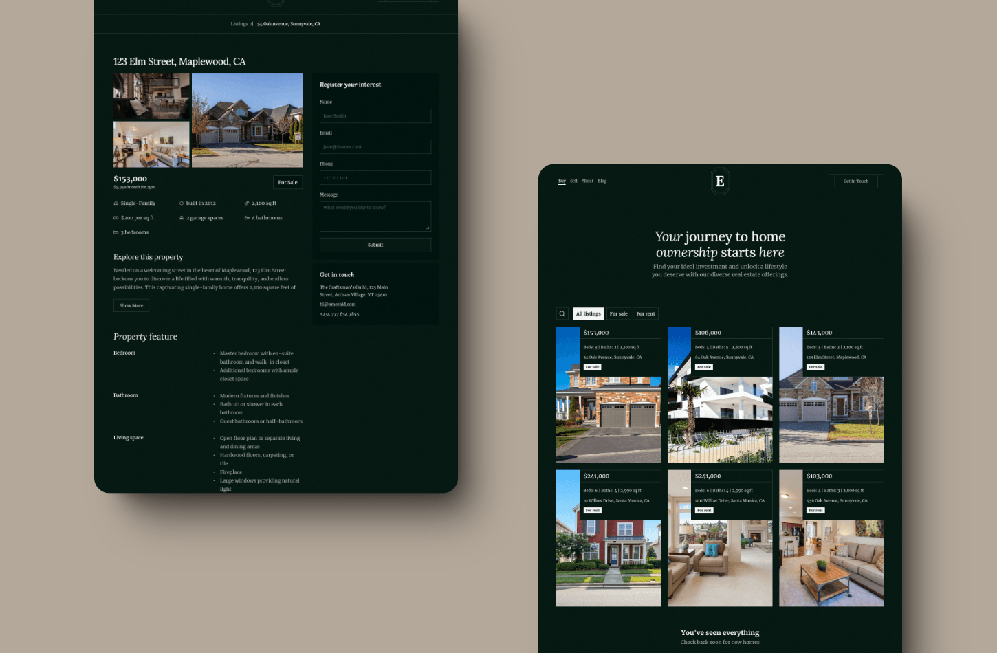 Emerald Framer template preview 4