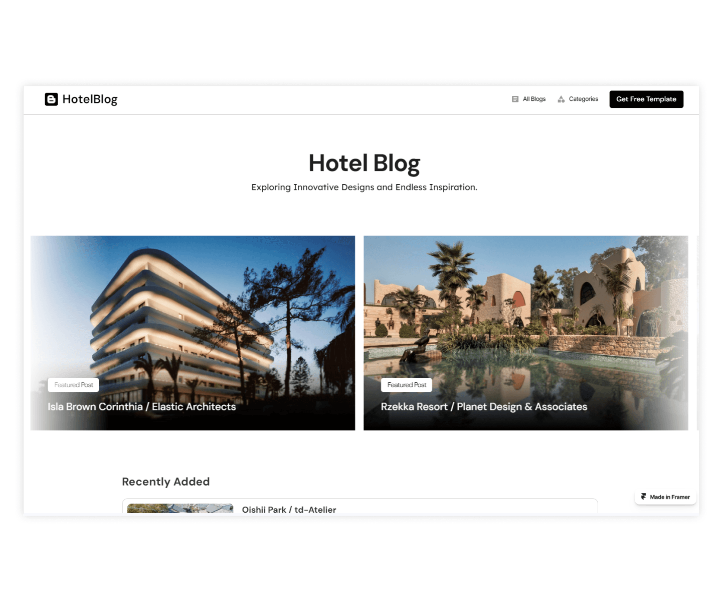 HotelBlog Framer template preview 1