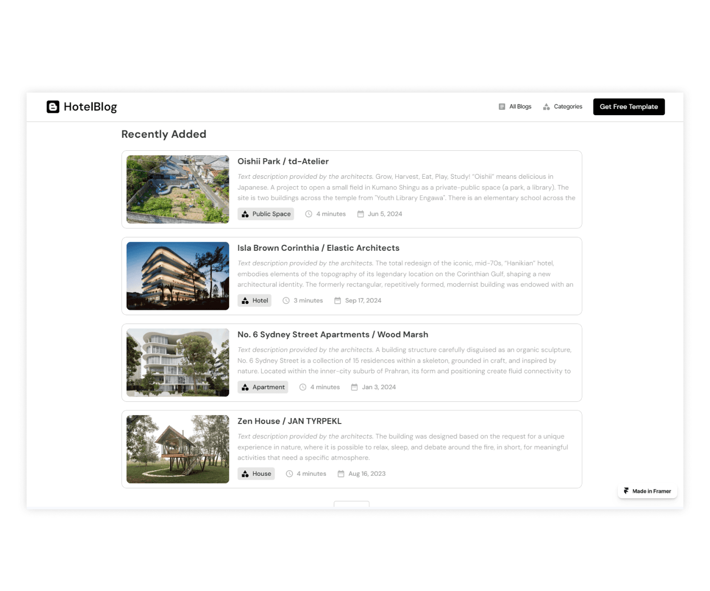 HotelBlog Framer template preview 2