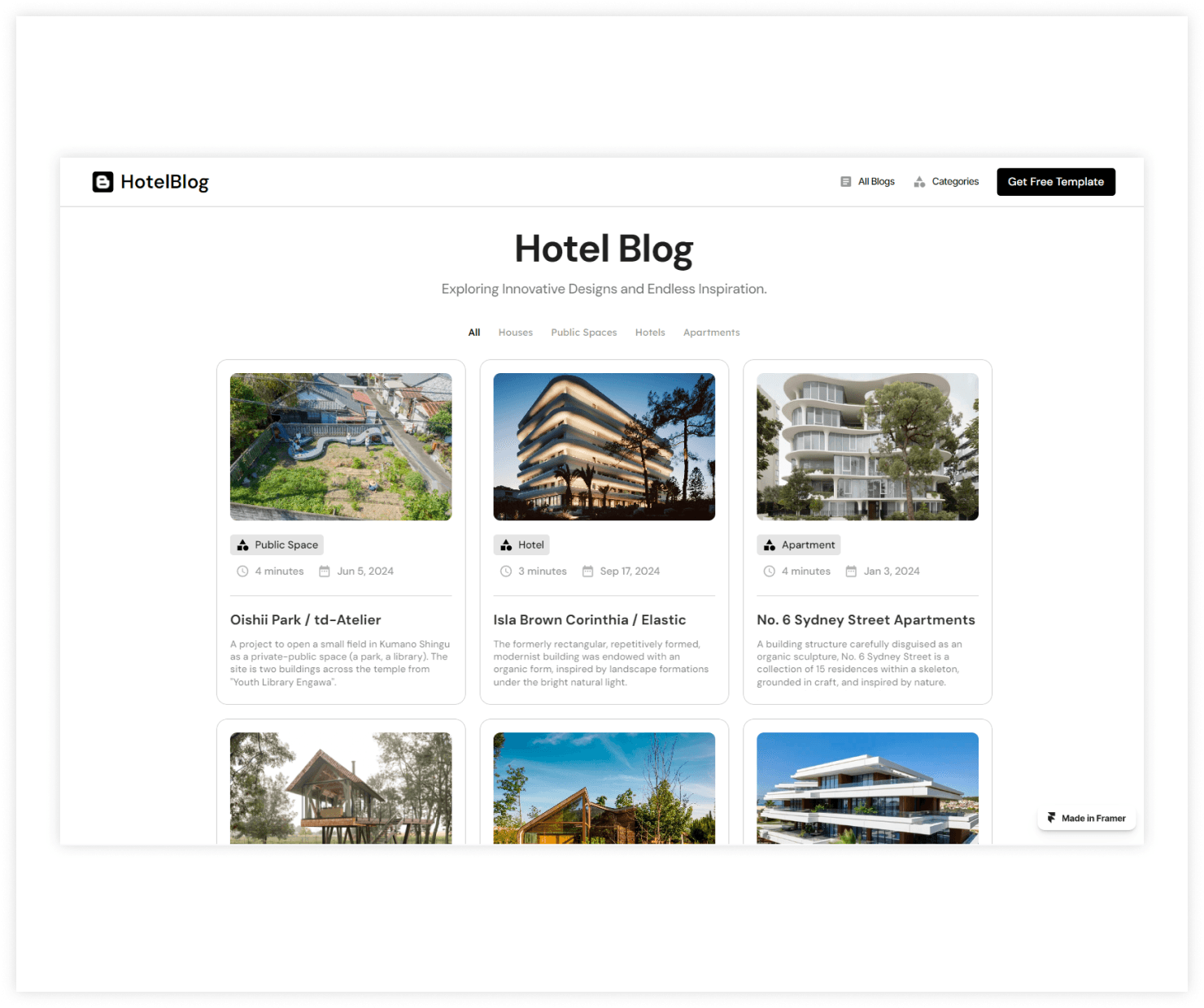 HotelBlog Framer template preview 4