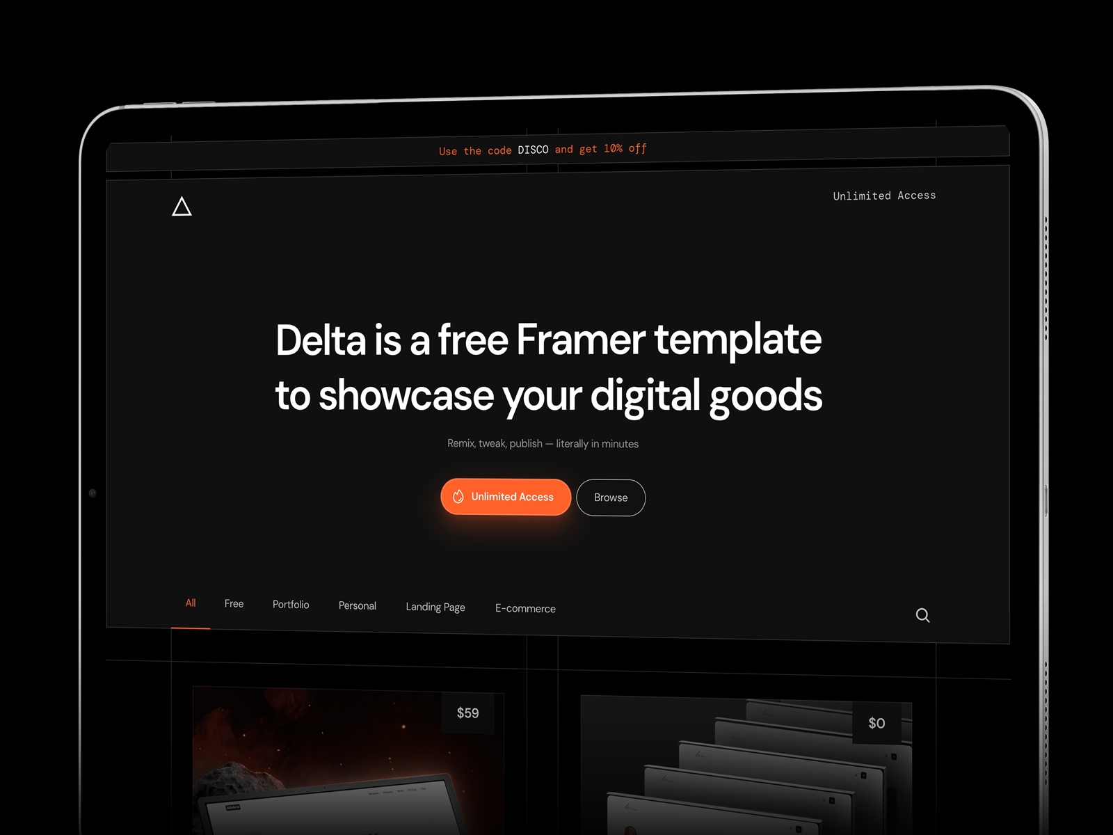 Delta Framer template preview 1