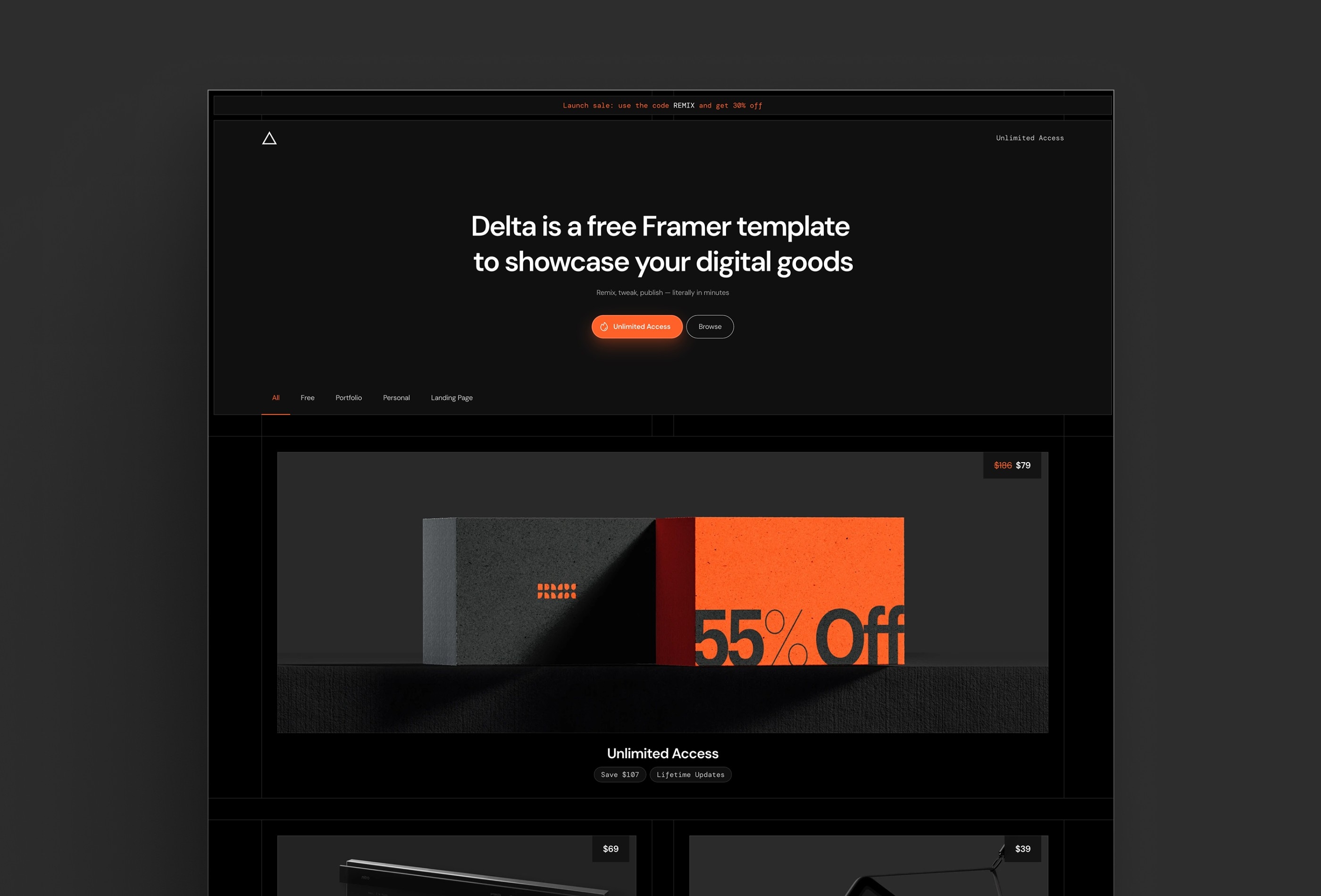 Delta Framer template preview 2