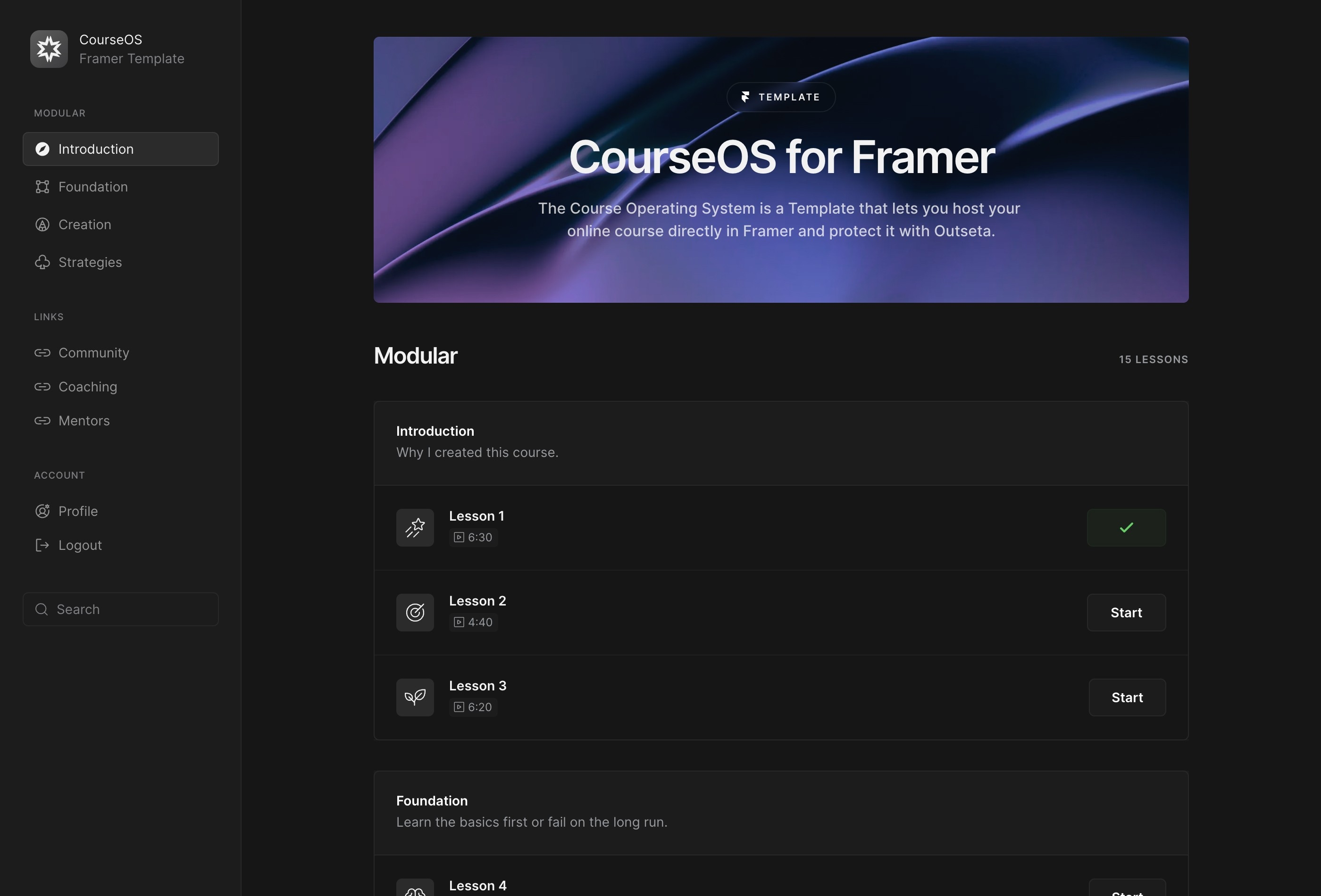 CourseOS Framer template preview 2