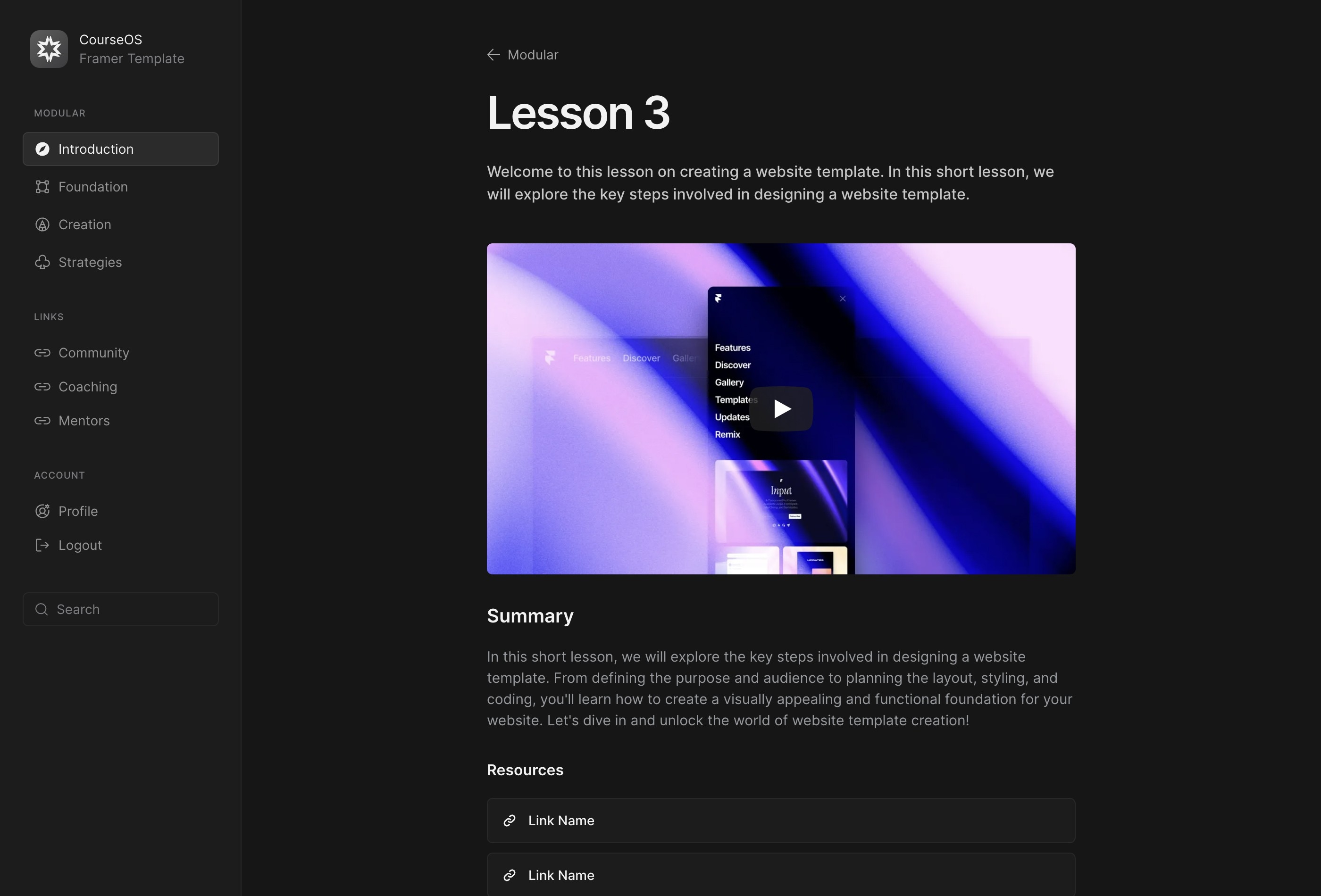 CourseOS Framer template preview 3