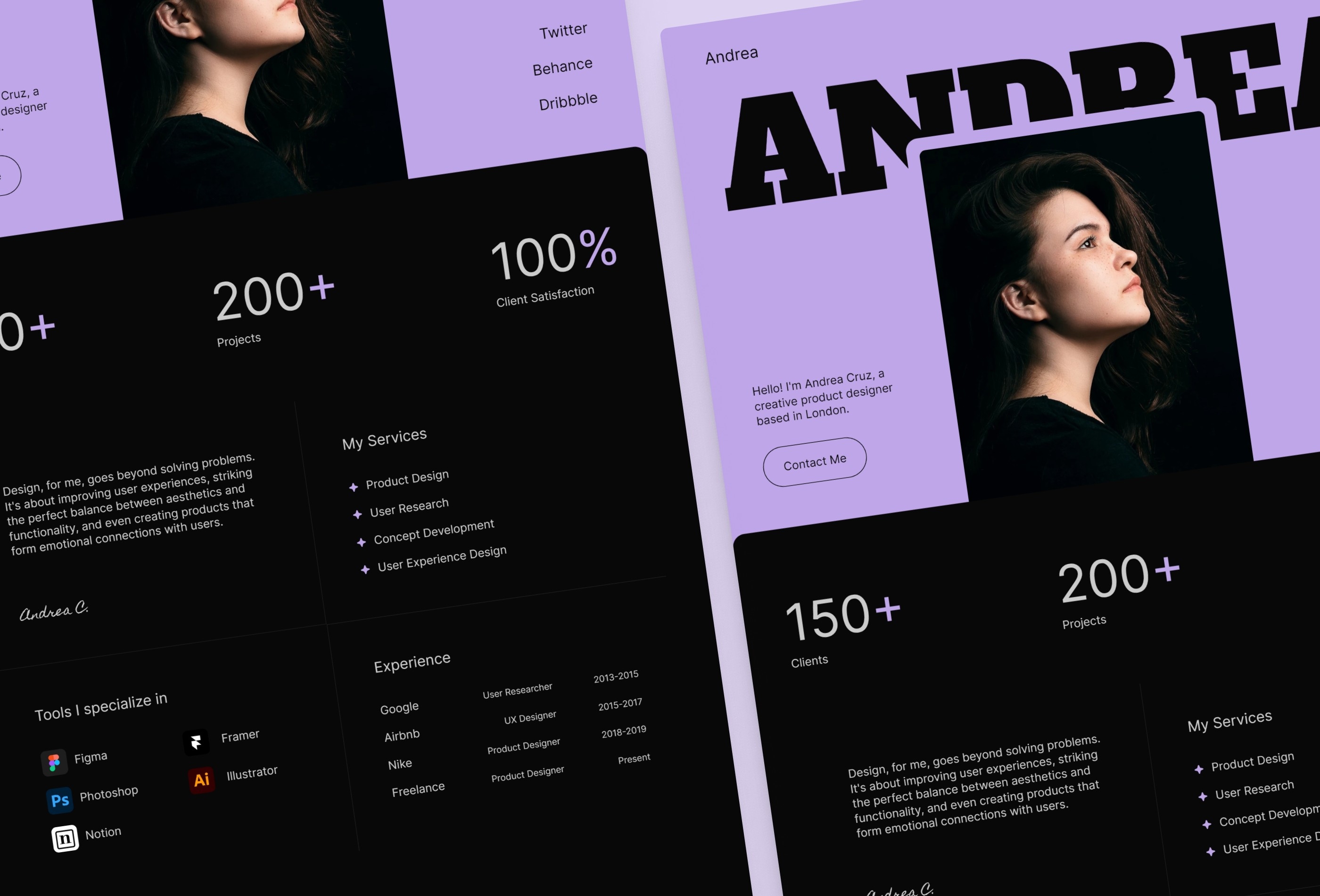 Andrea Framer template preview 2