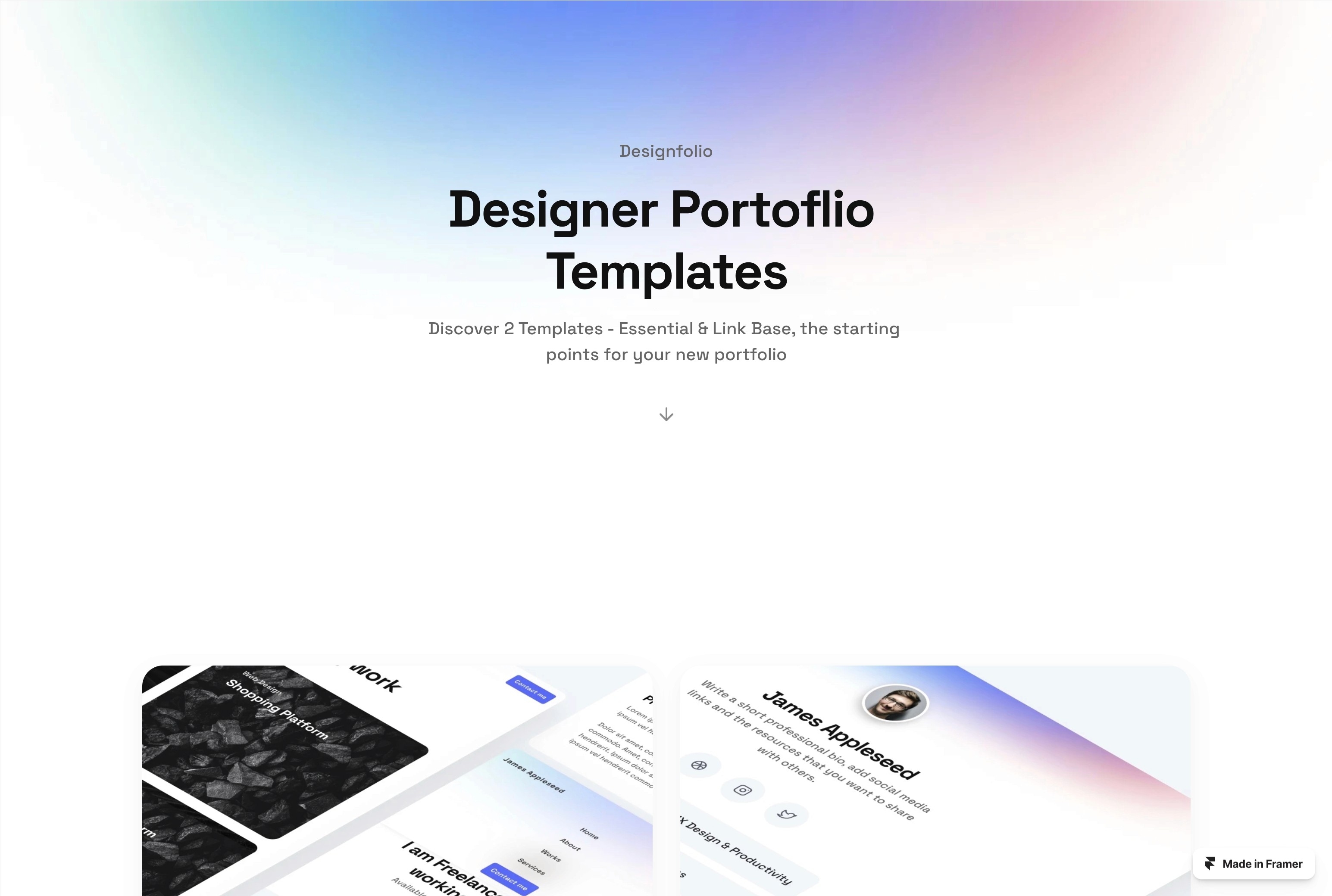 Designfolio Framer template preview 2