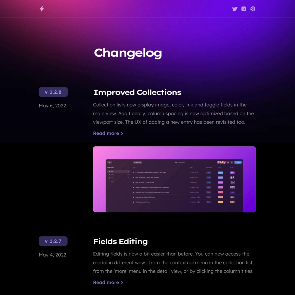 Changelog Framer template preview 1